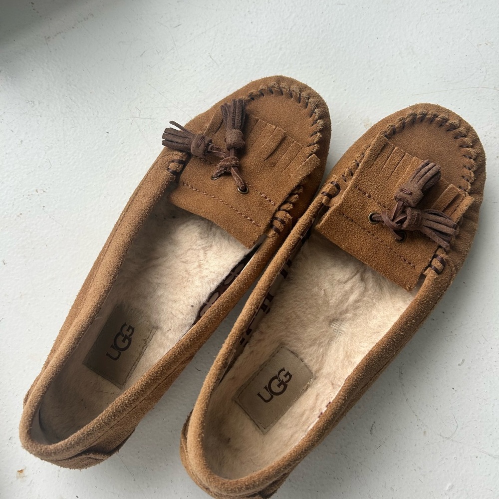 UGG Tan Suede Tassel Moccasins